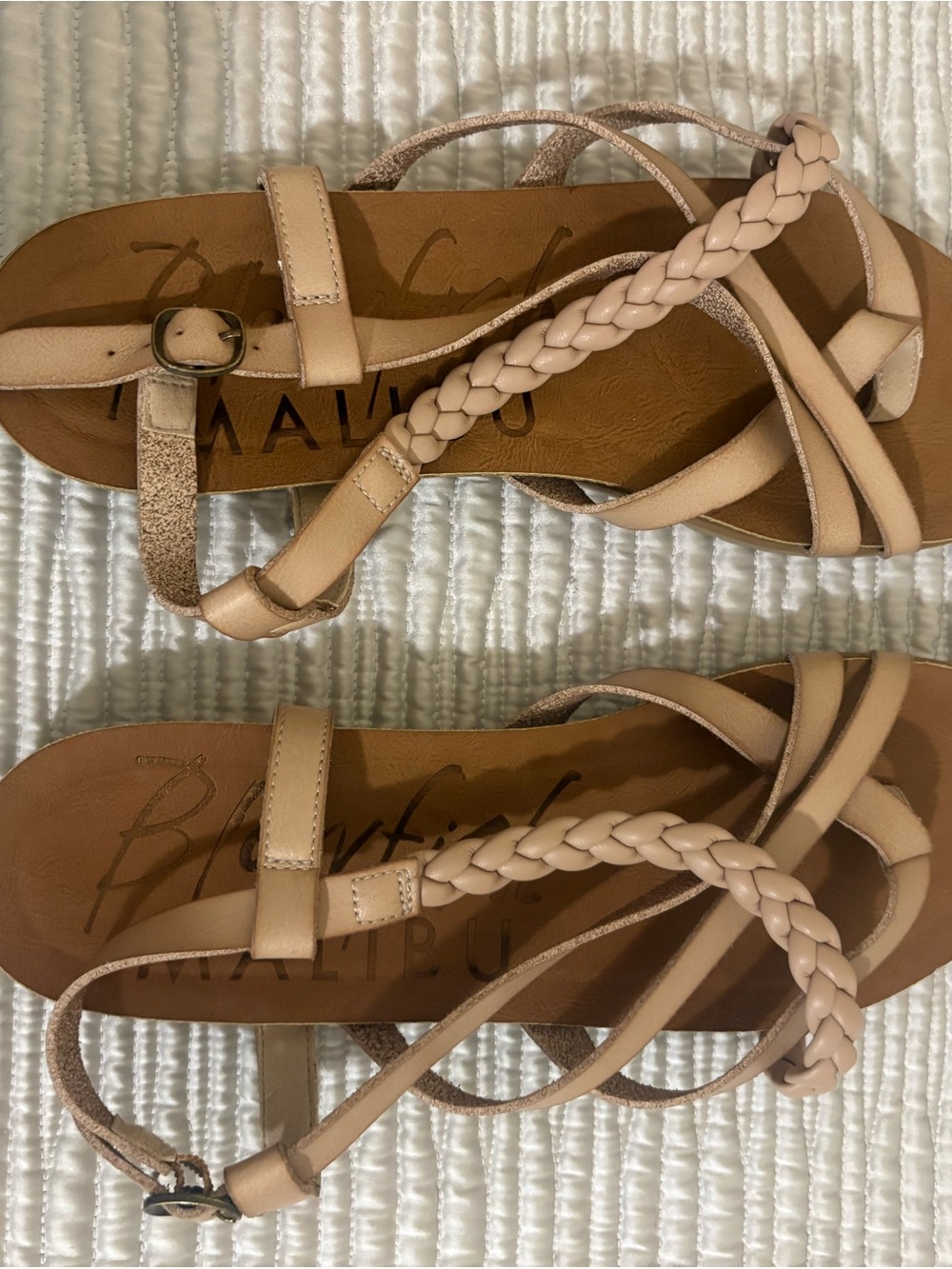 Braided Strappy Flat Sandals in Nude